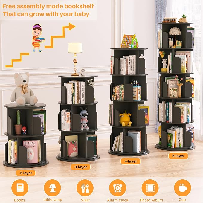 Aheaplus Rotating Bookshelf, 360 Display Wood Spinning Bookshelf Tower - Image 6