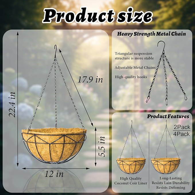 Unique Metal Iron Geometric Hanging Planter Set of 2 Stylish 12 Inch Extra Deep - Image 5