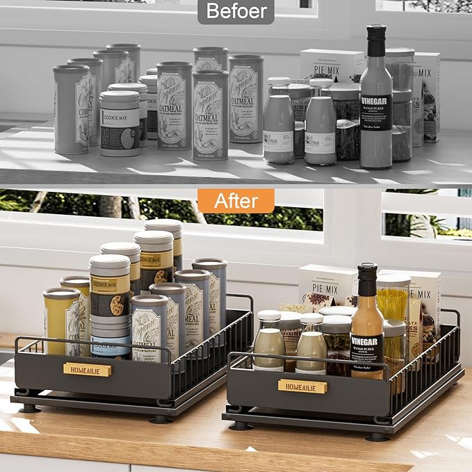 Under Sink Organizer, Single Tier Metal Pull Out Sliding Drawer Shelf - Image 5