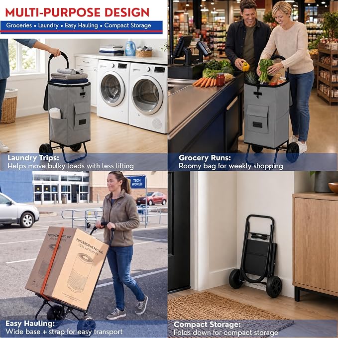Shopping Cart, Super Loading Grocery Trolley, 220 lbs Capacity, Foldable Cart - Image 9
