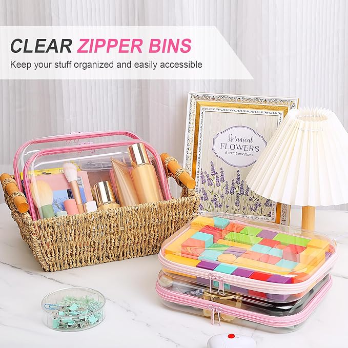 Hoolerry 4 Pcs Hard Clear Zipper Case Makeup Bags Plastic Pencil Pouch - Image 5