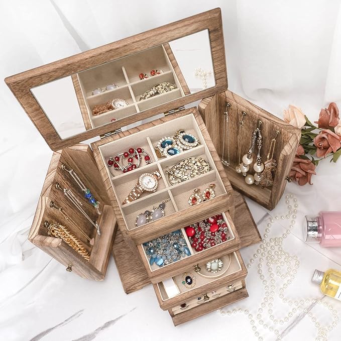 Emfogo Jewelry Box for Women, Rustic Wooden Jewelry Boxes & Organizers - Image 3