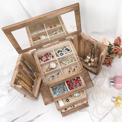 Emfogo Jewelry Box for Women, Rustic Wooden Jewelry Boxes & Organizers - Image 3