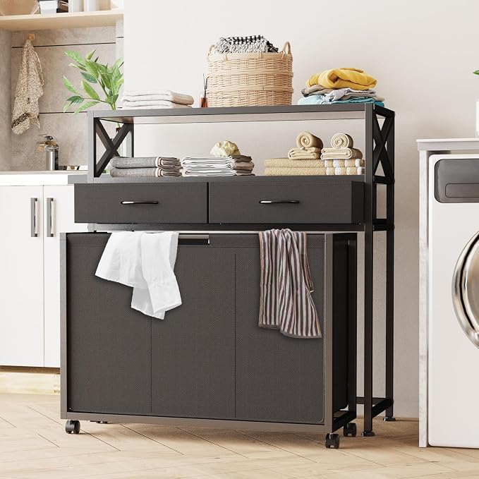 Laundry Hamper 3 Section, 150L Rolling Laundry Sorter Basket - Image 5