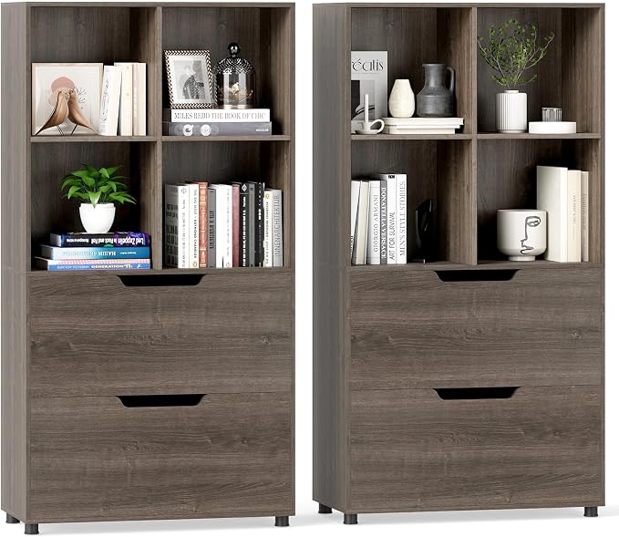 GOFLAME 4-Tier Bookcase with 2 Drawers, 51” Tall Bookshelf with 4-Cube Open by GOFLAME