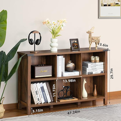 Farmhouse 6 Cube Book Shelf, Wood 3 Tier Storage Organizer Bookshelf, Rustic - Image 2