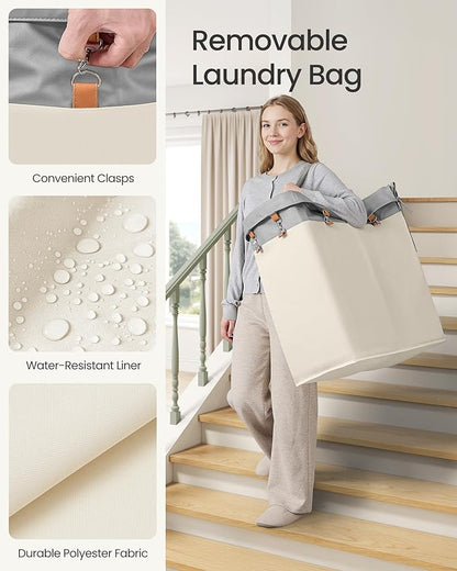 SONGMICS Laundry Basket with Wheels, 2-Section Rolling Laundry Hamper, 37 - Image 7