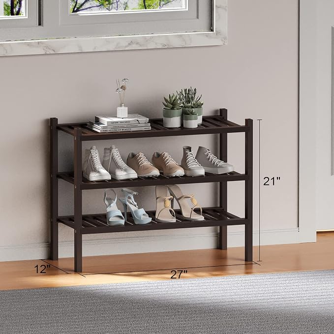 3 Tier Bamboo Shoe Rack for Closet Free Standing Wood Shoe Shelf for Entryway - Image 6