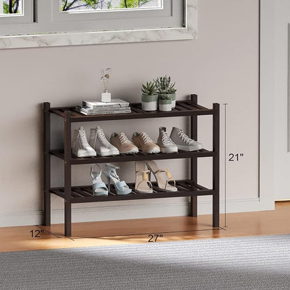 3 Tier Bamboo Shoe Rack for Closet Free Standing Wood Shoe Shelf for Entryway - Image 6