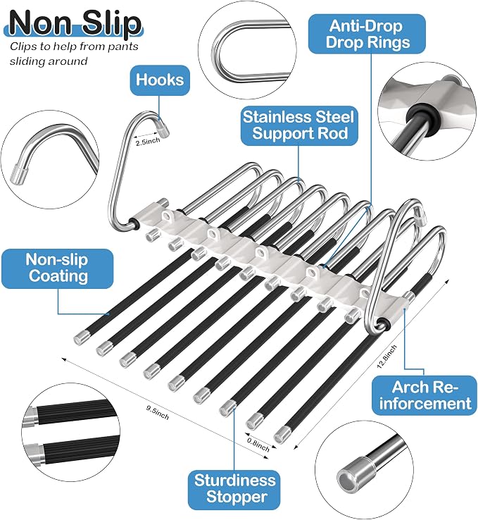 Upgrade 9 Layers Pants Hangers Space Saving, Non Slip Stainless Steel - Image 4