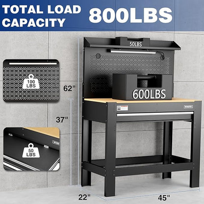 WORKPRO Garage Workbench with Storage, Power Outlets and Light, 800 LBS - Image 2