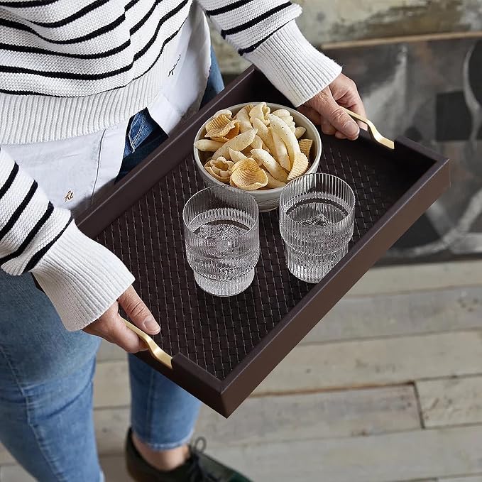 HofferRuffer Faux Leather Rectangle Serving Tray Decor Platter - Image 5