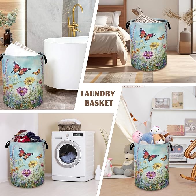Colorful Butterfly Collapsible Laundry Baskets, Flowers Laundry Hamper - Image 7