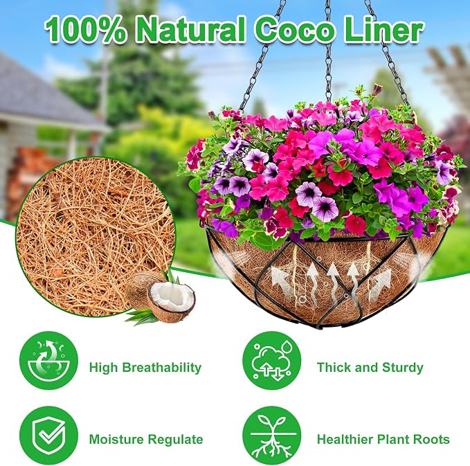 Hanging Baskets for Plants Outdoor, 4 Packs 12 Inch Metal Wire Hanging Planter - Image 4