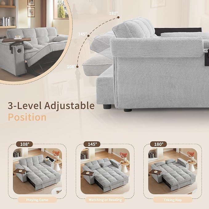 hansones 65'' 3-in-1 Folding Convertible Sofa Bed, Queen Size Pullout Sofa - Image 8