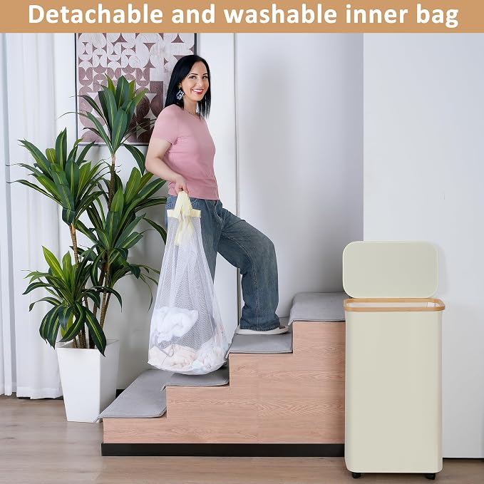 75L Slim Laundry Hamper with Wheels, Clothes Hamper - Image 5