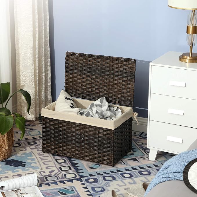 SONGMICS Storage Basket with Lid, Woven Blanket Storage Bin with Handles - Image 5