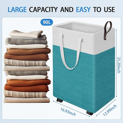 HomeHacks 90L Large Rolling Laundry Basket, Laundry Hamper - Image 2