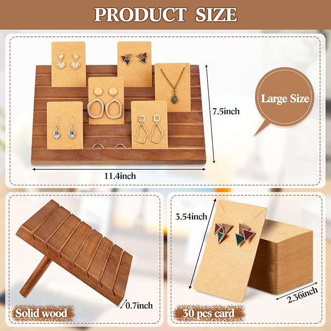 Blulu 31 Pack Wooden Earring Display Stand 7 Slots jewelry Display Holder - Image 2