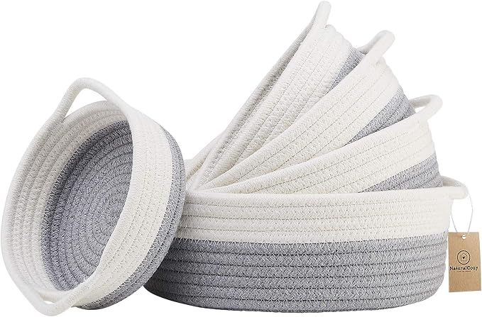 5-Piece Round Woven Cotton Rope Storage Baskets by NaturalCozy