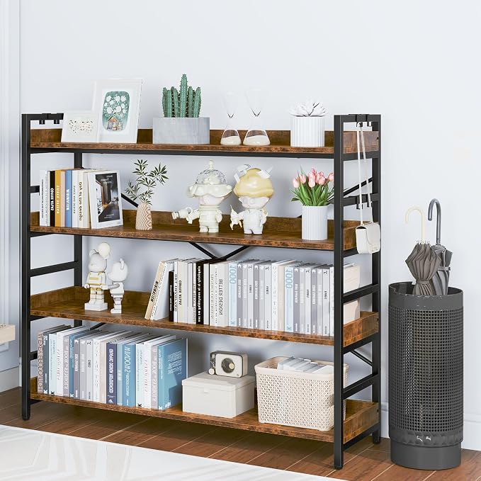 HCHQHS 4 Tier Bookshelf, Adjustable Industrial Bookcase, Vertical Tall Book - Image 6