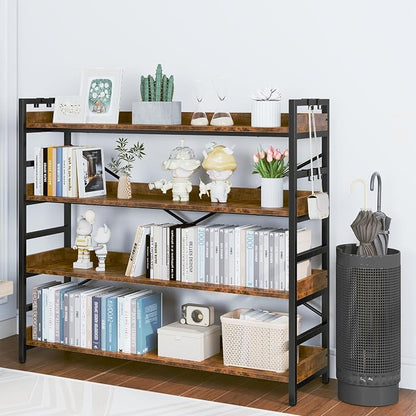 HCHQHS 4 Tier Bookshelf, Adjustable Industrial Bookcase, Vertical Tall Book - Image 6