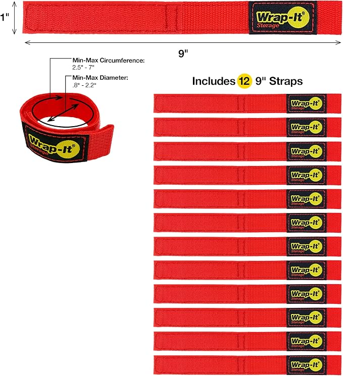 Wrap-It Storage Quick-Strap Cord Wraps, 9 inch Red - Image 3