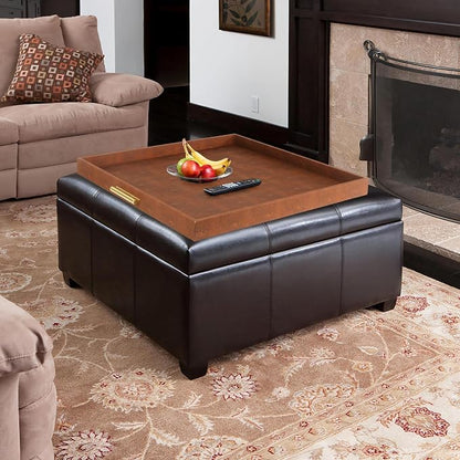 HofferRuffer Extra Large Square Serving Tray, Elegant Faux Leather Ottoman Tray - Image 6