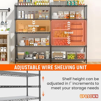 70" W Storage Shelves 1430 LBS Heavy Duty Wire Shelving, 5 Tier Adjustable - Image 6