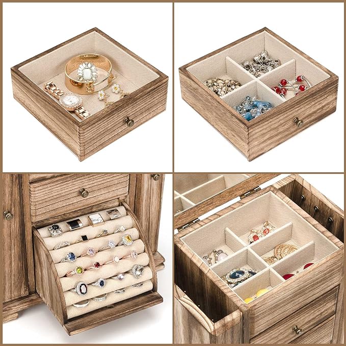 Emfogo Jewelry Box for Women, Rustic Wooden Jewelry Boxes & Organizers - Image 5