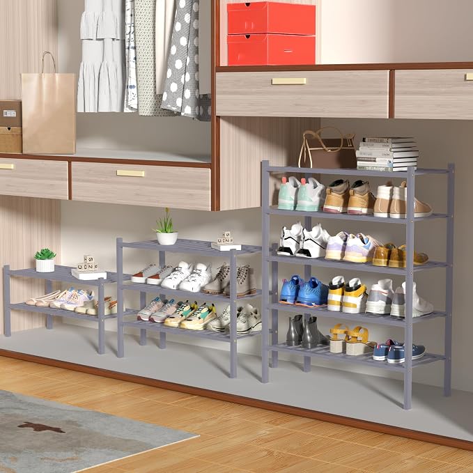 4 Tier Bamboo Shoe Rack for Closet Free Standing Wood Shoe Shelf for Entryway - Image 4