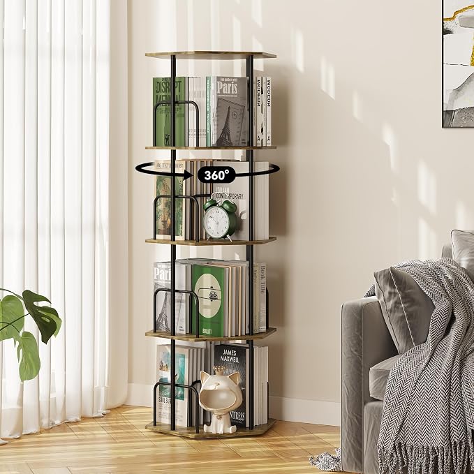 SUNMORY 4 Tier Rotating Bookshelf Tower, Revolving 360 ° Spinning Bookcase | by SUNMORY