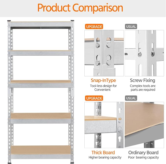 Topeakmart 4 PCS 5-Tier Utility Shelves, Metal Storage Shelves Garage Shelving - Image 6