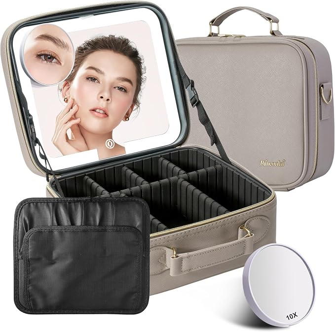 Mocado Travel Makeup Bag with LED Lighted Mirror, Travel Makeup Organizer by Mocado