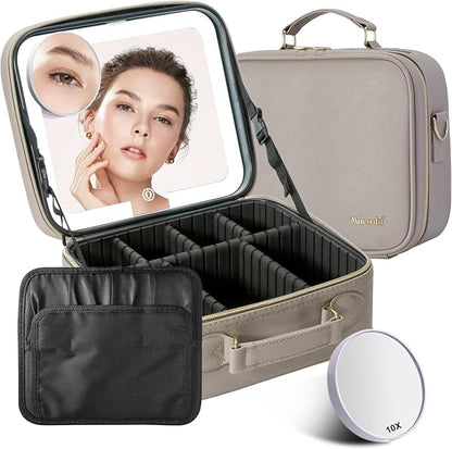 Mocado Travel Makeup Bag with LED Lighted Mirror, Travel Makeup Organizer by Mocado