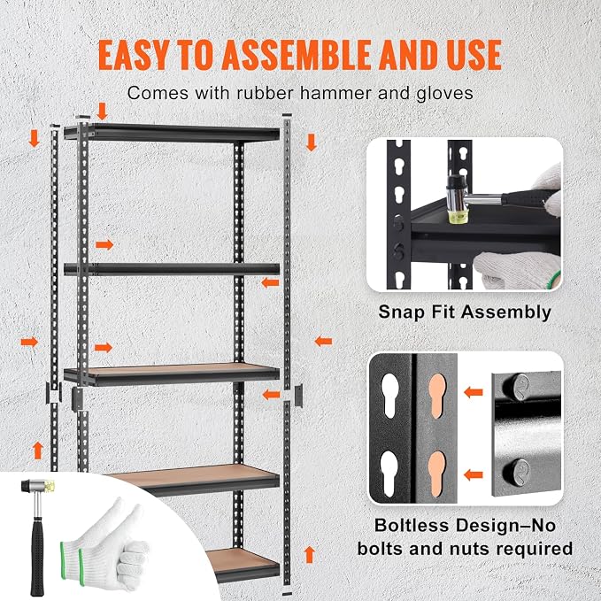 VEVOR Storage Shelving Unit, 5-Tier Adjustable, 2000 lbs Capacity, Heavy Duty - Image 6