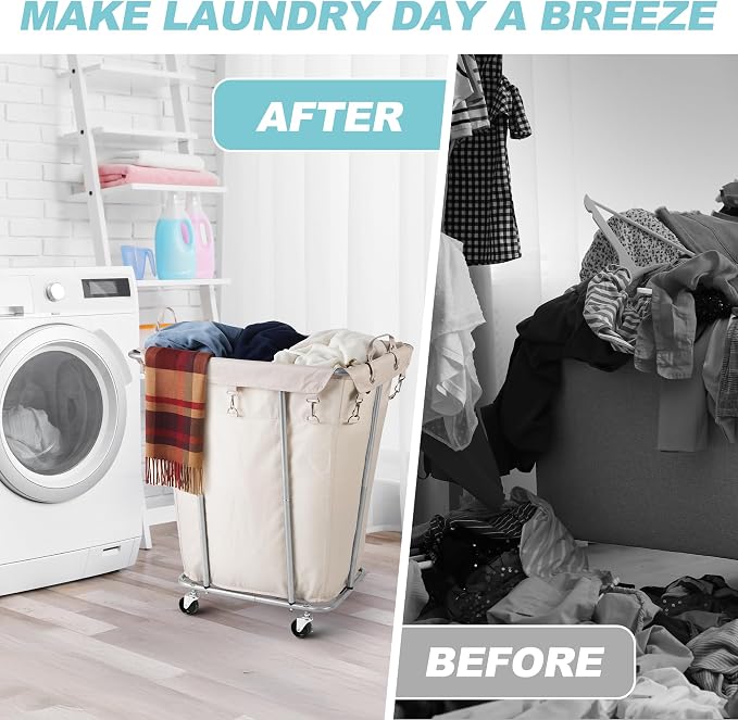 PLKOW Laundry Basket with Wheels 120L Heavy-Duty Laundry Cart with Removable - Image 7