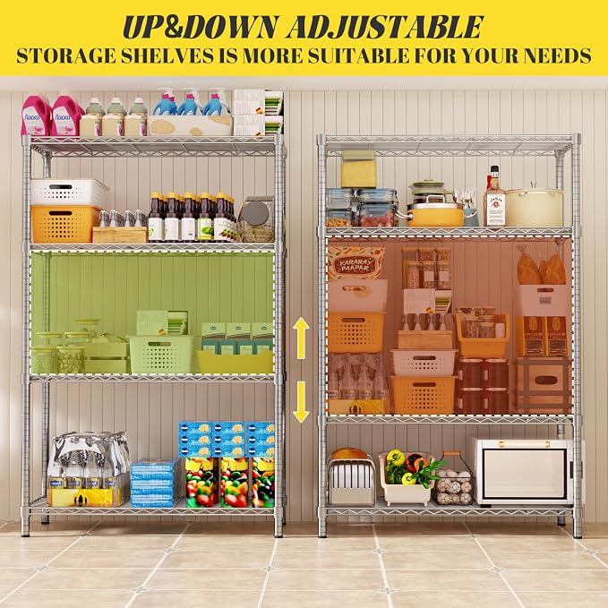 Storage Shelves Heavy Duty, 4-Tier Adjustable Metal Industrial Utility Shelf - Image 4