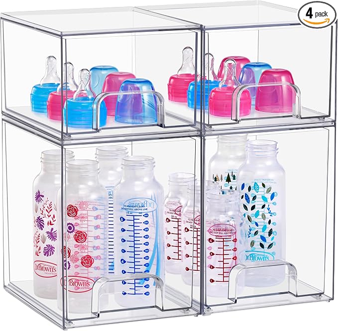 Sorbus Stackable Acrylic Storage Drawers, 4 Pack Clear Plastic Organizer Bins by Sorbus