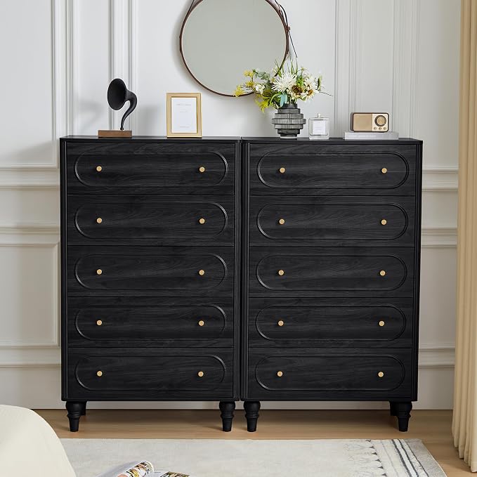 ORRD 5 Drawer Fluted Dresser for Bedroom Set of 2, Mid Century Modern Chest of - Image 3