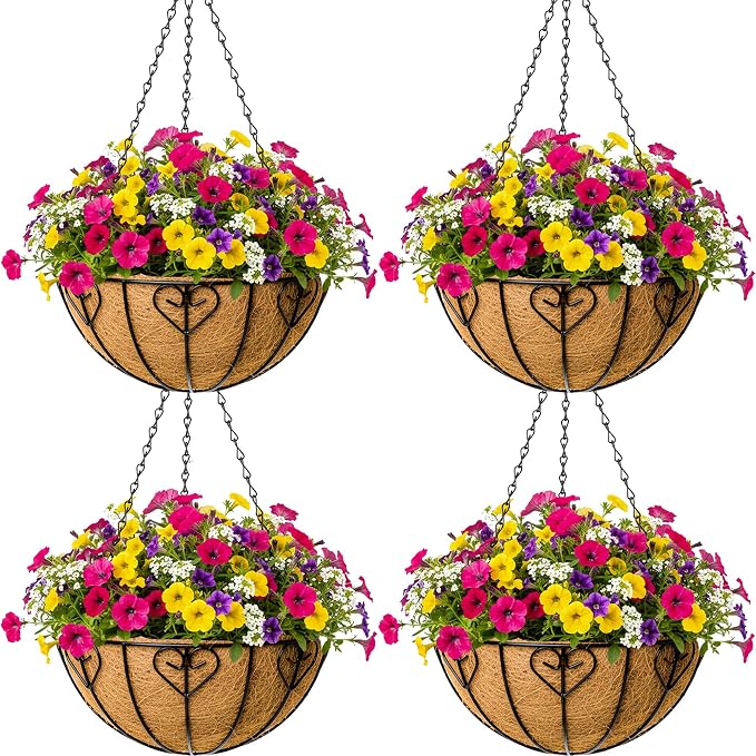 4pcs 16 inch Metal Hanging Baskets Round Wire Plant Stand by SMYAXUNW