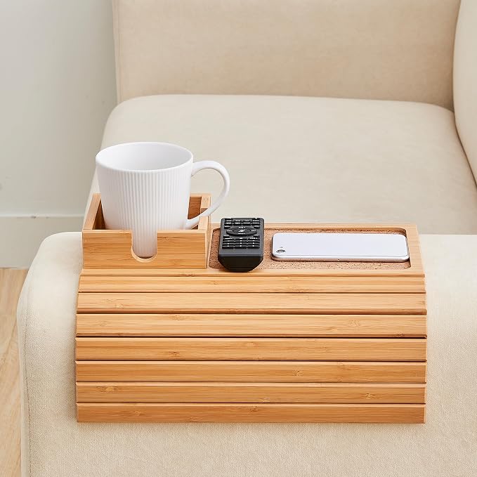 Bamboo Couch Cup Holder, Foldable Sofa Arm Tray, Anti-Slip Couch Aremrest Tray - Image 8