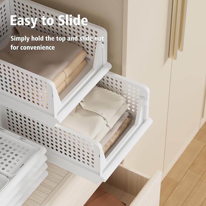 Proarea 5 Pack Stackable Plastic Storage Basket Closet Organizer Bin Foldable - Image 3