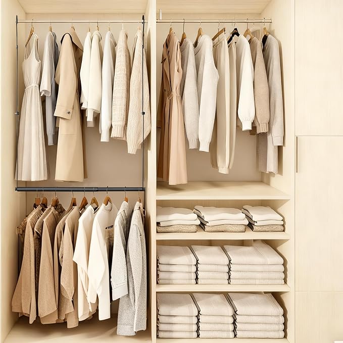 Hanging Closet Rod, Hanging Clothes Organizer, Adjustable, 2 Pack | Metal - Image 7