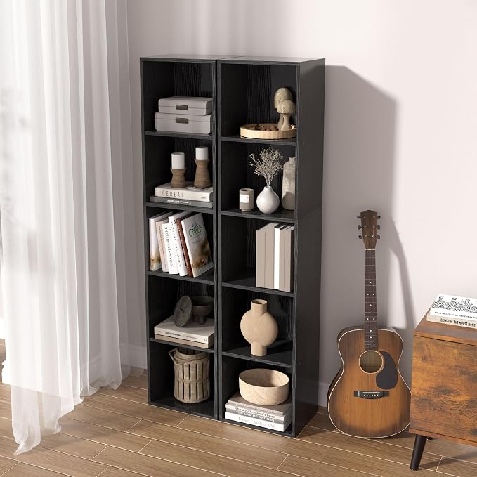 5-Tier Wooden Cube Storage Organizer, 52 Inch Tall Bookcase & Display Shelf - Image 2