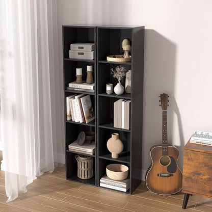 5-Tier Wooden Cube Storage Organizer, 52 Inch Tall Bookcase & Display Shelf - Image 2