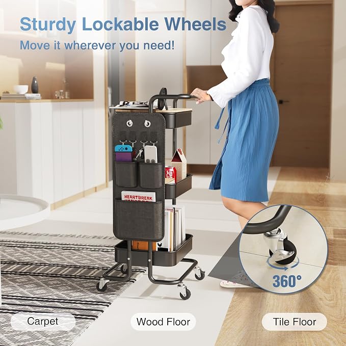 DTK 3 Tier Metal Utility Rolling Cart - Image 4