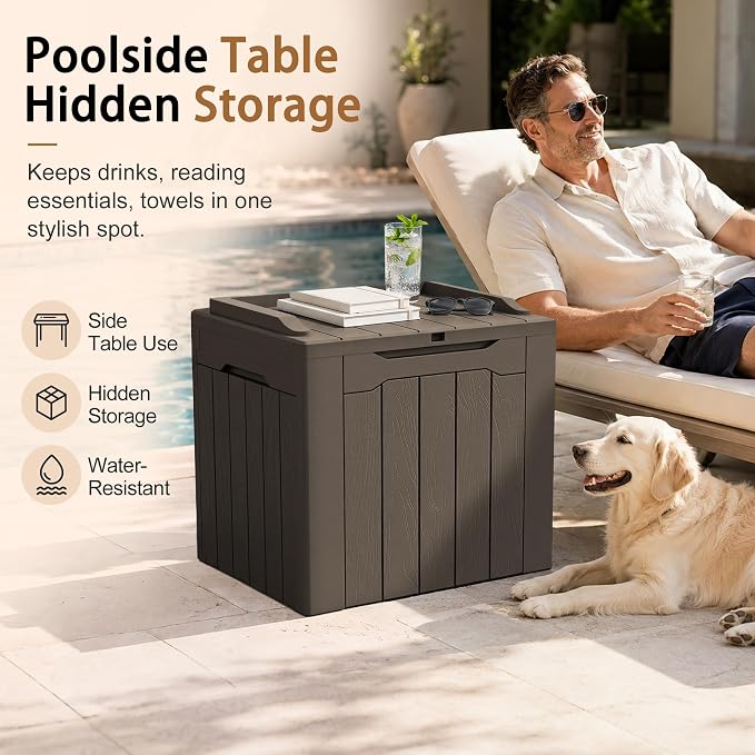 JUMMICO 31 Gallon Resin Deck Box Waterproof Indoor Outdoor Storage Boxes - Image 3