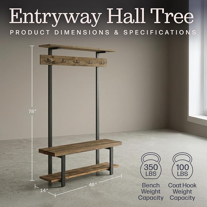 Pomona Solid Wood Entryway Hall Tree - Image 2