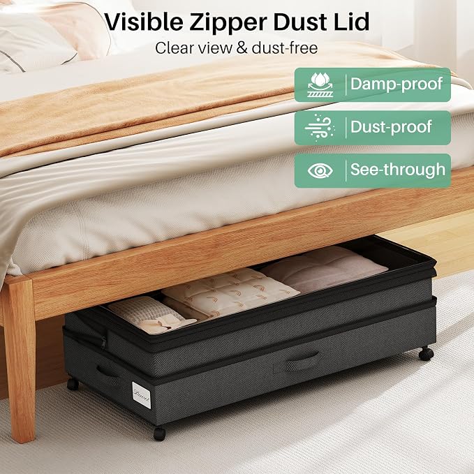 Kitstorack 2Pack Height-adjustable Under Bed Storage - Image 5